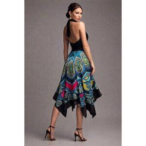 Signature by Sangria Size Small Black Blue Halter Dress Handkerchief Hem Bohemia